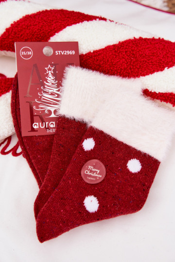 Kojinės Moteriškas Christmas su kailiuku I Kropkami INełna Alpaka raudonos spalvos 2