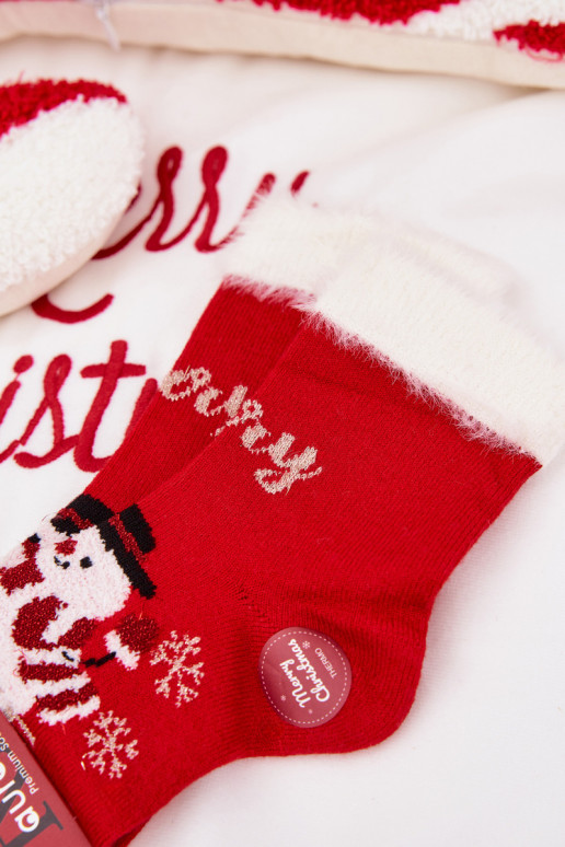 Kalėdinės kojinės Vaikiški su kailiuku I BałĮanem INełna Alpaka raudonos spalvos