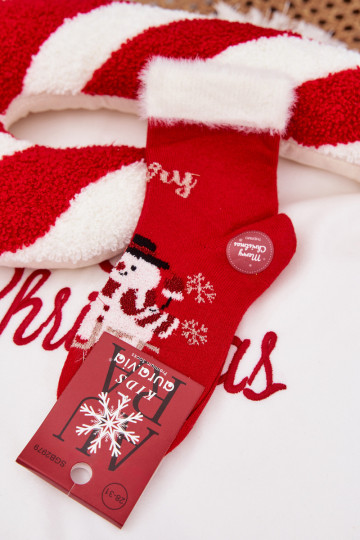 Kalėdinės kojinės Vaikiški su kailiuku I BałĮanem INełna Alpaka raudonos spalvos 2