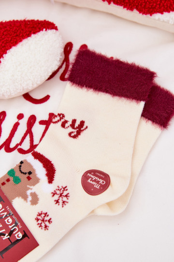 Kalėdinės kojinės Vaikiški Piernik I su kailiuku INełna Alpaka dramblio kaulo spalvos