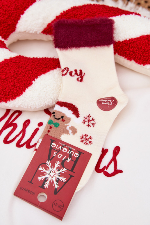 Kalėdinės kojinės Vaikiški Piernik I su kailiuku INełna Alpaka dramblio kaulo spalvos