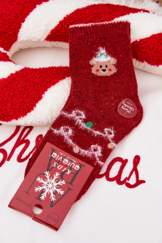 Vaikiški Christmas Kojinės Su Meškiuku INełna Alpaka raudonos spalvos