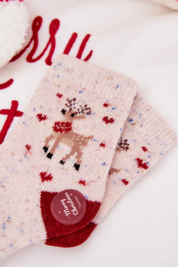 Vaikiški Christmas Kojinės su elniukais INełna Alpaka smėlio spalvos