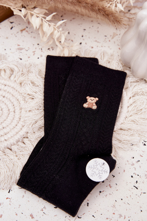 šilti Kojinės Moteriškas Su Vilna Meškiukai juodos spalvos