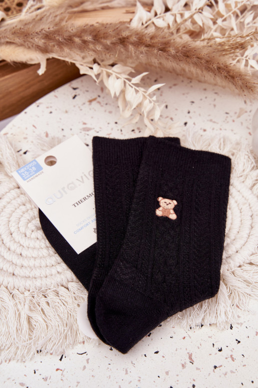 šilti Kojinės Moteriškas Su Vilna Meškiukai juodos spalvos