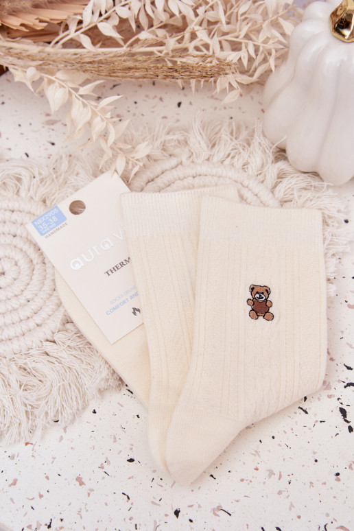 šilti Kojinės Moteriškas Su Vilna Meškiukai dramblio kaulo spalvos