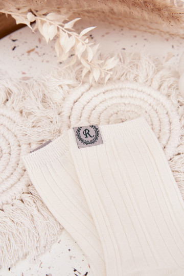 Medvilninės kojinės su dryžiais Moteriškas dramblio kaulo spalvos