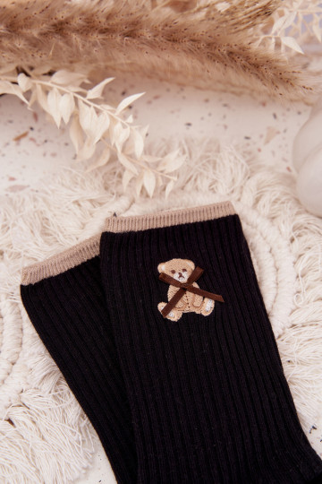 Medvilninės kojinės su dryžiais Su Meškiuku juodos spalvos