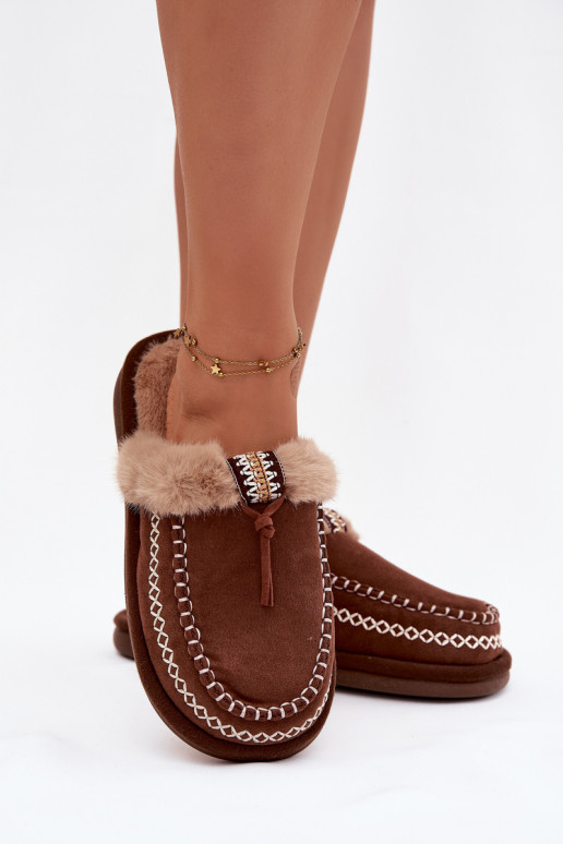 Šlepetės Moteriškas su kailiuku I Haftem rudos spalvos Perivelle