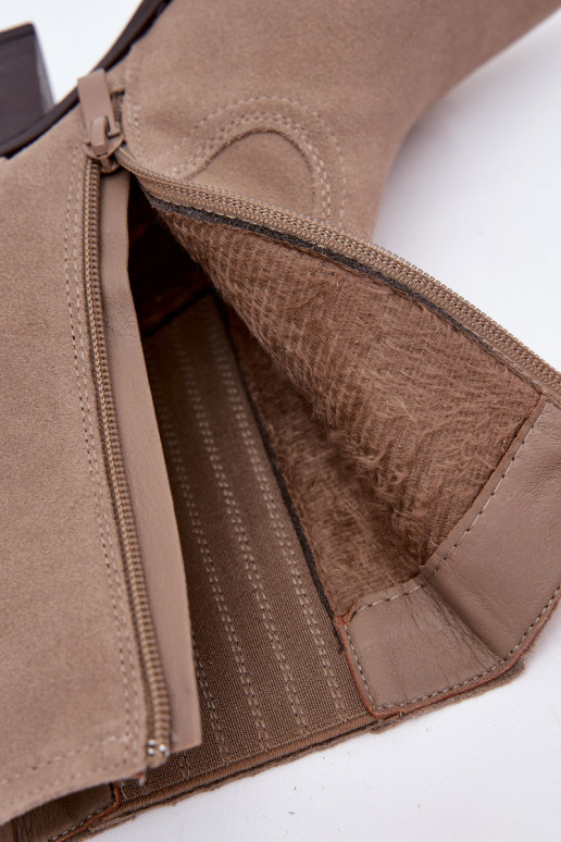 Zomšiniai batai kaubojiško stiliaus Moteriškas su kulniukais pašiltinti smėlio spalvos Dylira