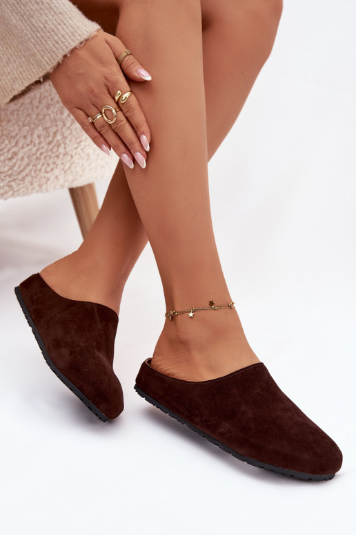 Šlepetės Moteriškassuiš eko zomšosu CzekoladoĮe Kalvess