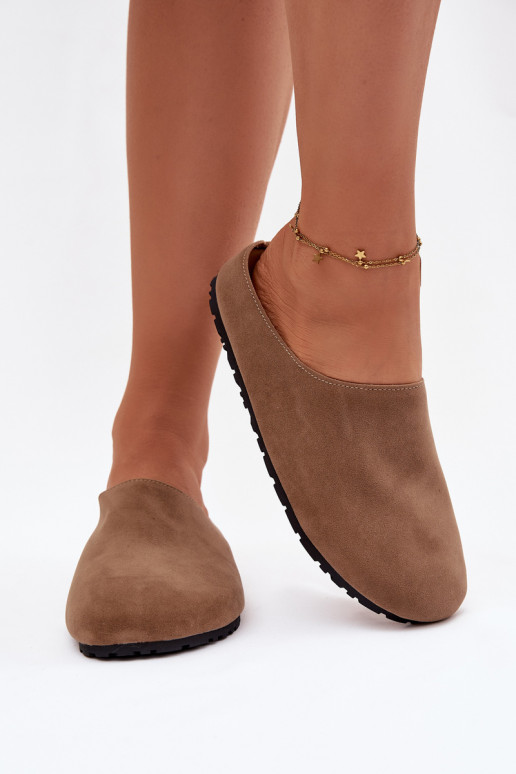 Šlepetės Moteriškassuiš eko zomšosu chaki spalvos Kalvess