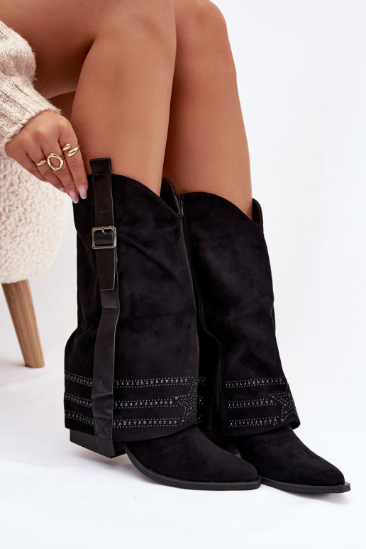 ilgaauliai batai kaubojiško stiliaus Moteriškas Su dekoracija I su sagtimis juodos spalvos Camilora