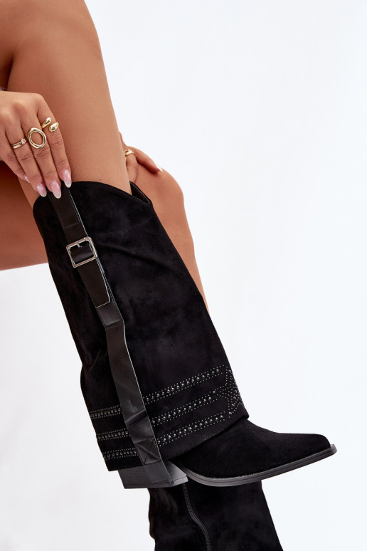 ilgaauliai batai kaubojiško stiliaus Moteriškas Su dekoracija I su sagtimis juodos spalvos Camilora