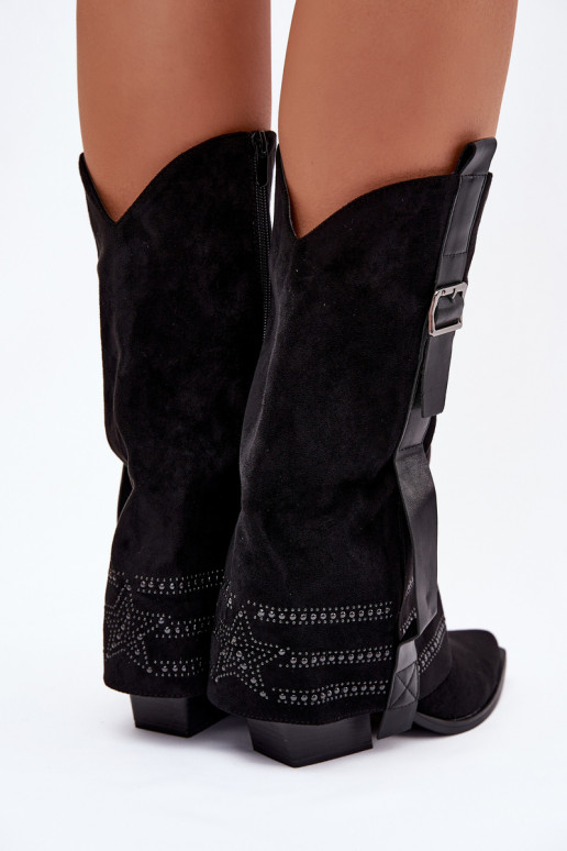 ilgaauliai batai kaubojiško stiliaus Moteriškas Su dekoracija I su sagtimis juodos spalvos Camilora
