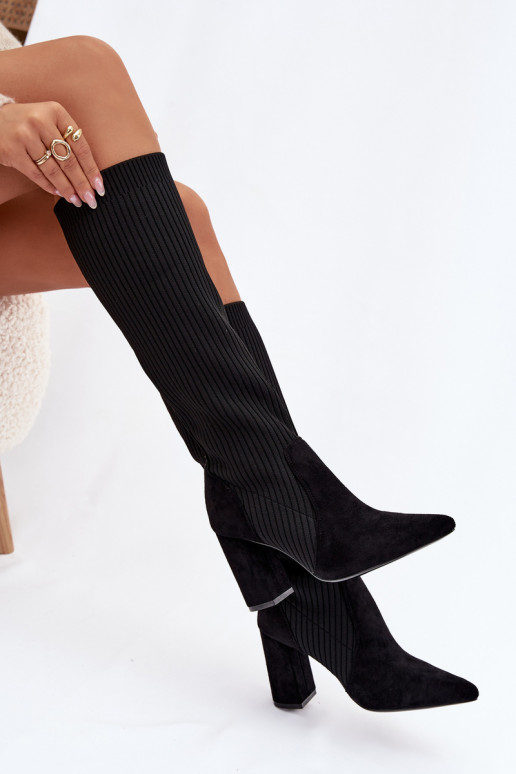 moteriški ilgaauliai batai su kulniukais juodos spalvos Yserine