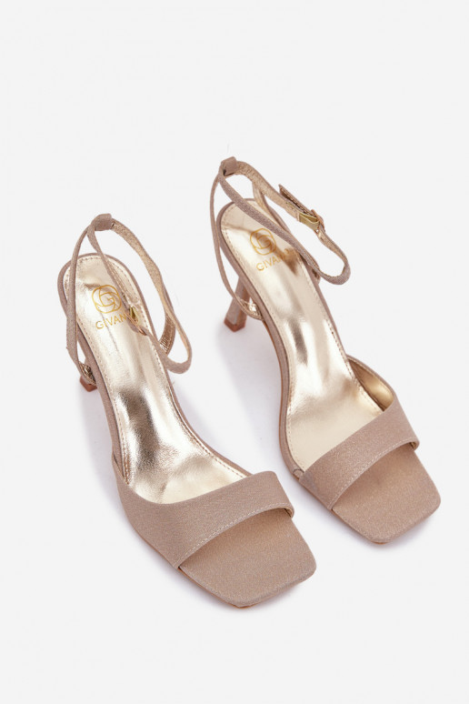 Moteriškos basutės su plonais kulniukais su blizgesiu aukso spalvos Brisora