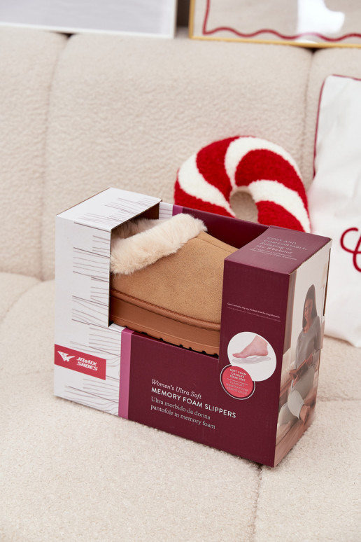 Moteriškos šlepetės su kailiuku, rudos spalvos „Eveline"