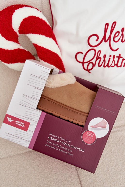 Moteriškos šlepetės su kailiuku, rudos spalvos „Eveline"