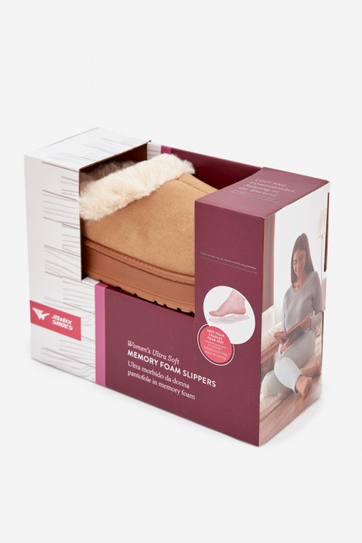 Moteriškos šlepetės su kailiuku, rudos spalvos „Eveline"