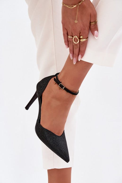 Blizgantys aukštakulniai bateliai su dirželiais, juodos spalvos Joranne