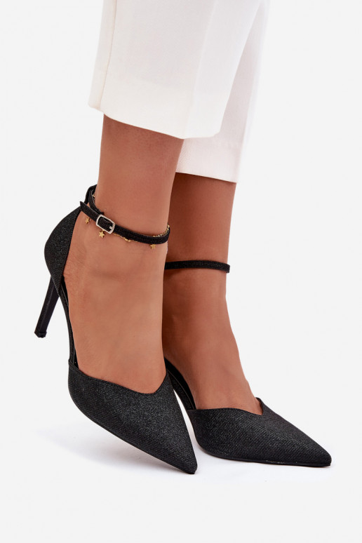 Blizgantys aukštakulniai bateliai su dirželiais, juodos spalvos Joranne