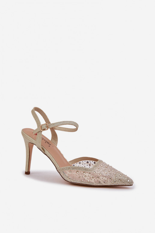 Dekoruoti aukštakulniai bateliai su atviru kulnu aukso spalvos Nadra