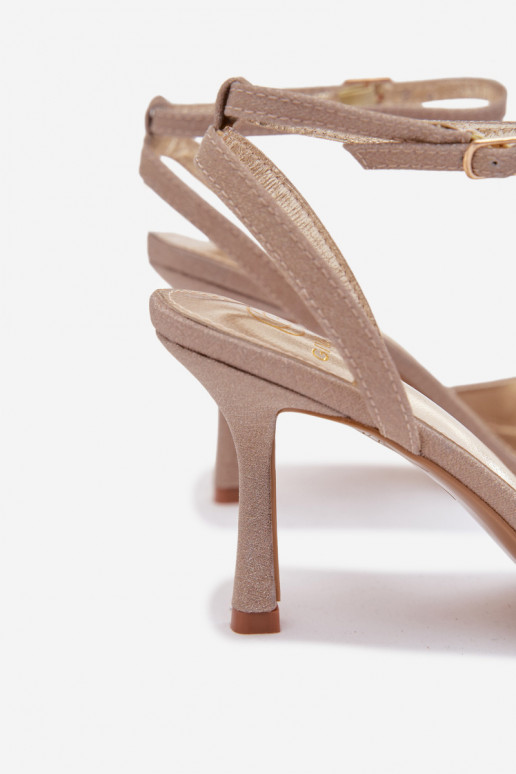 Moteriškos basutės su plonais kulniukais ir blizgesiu, aukso spalvos Brisora