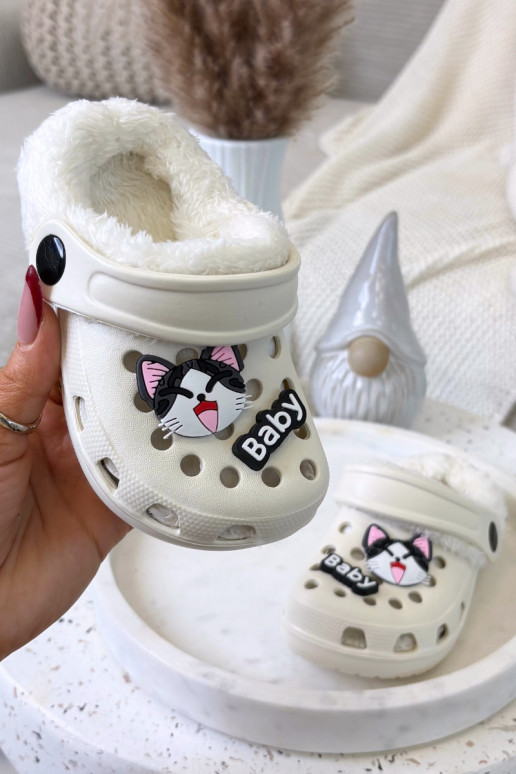 Vaikiškos šiltos šlepetės su kailiuku viduje, kreminės spalvos „Cerelle"