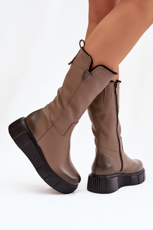 Zazoo 70121 Oda Moteriškas ilgaauliai batai Su Vilna smėlio spalvos