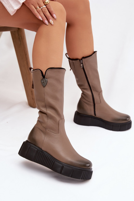 Zazoo 70121 Oda Moteriškas ilgaauliai batai Su Vilna smėlio spalvos