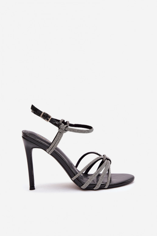 Moteriškos basutės su plonais kulniukais su juostelėmis Ir cirkoniai juodos spalvos Tanelle