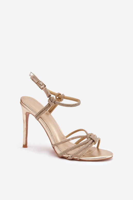 Moteriškos basutės su plonais kulniukais su juostelėmis Ir cirkoniai aukso spalvos Tanelle