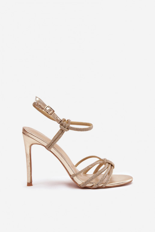 Moteriškos basutės su plonais kulniukais su juostelėmis Ir cirkoniai aukso spalvos Tanelle