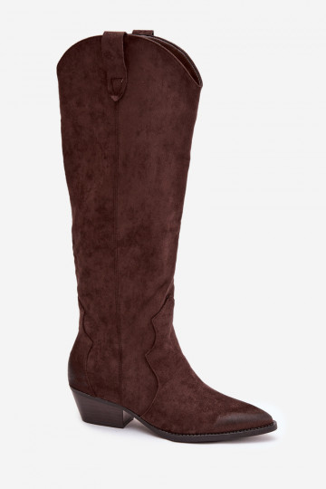 iš eko zomšosoĮe ilgaauliai batai kaubojiško stiliaus Moteriškas su kulniukais CzekoladoĮe Jenaya 2