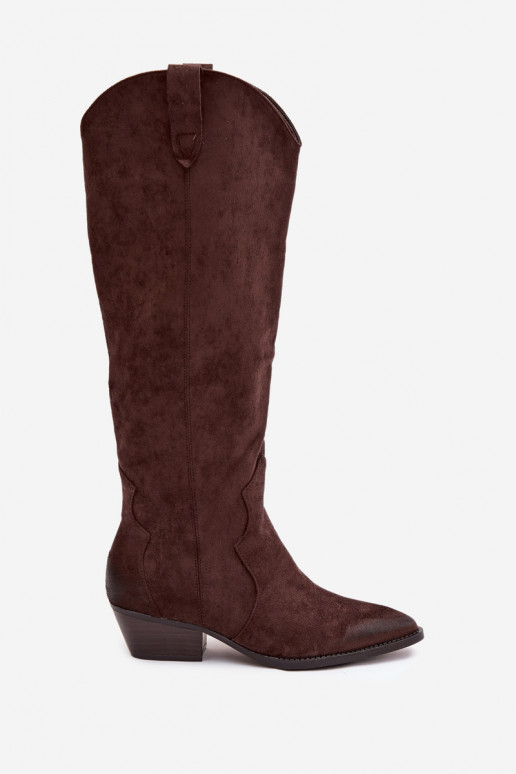 iš eko zomšosoĮe ilgaauliai batai kaubojiško stiliaus Moteriškas su kulniukais CzekoladoĮe Jenaya