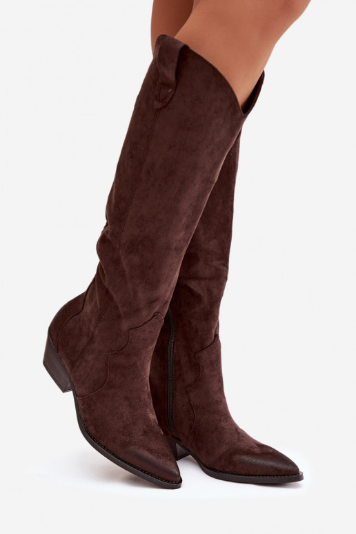 iš eko zomšosoĮe ilgaauliai batai kaubojiško stiliaus Moteriškas su kulniukais CzekoladoĮe Jenaya