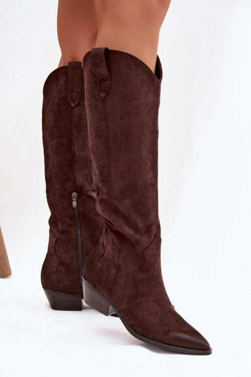 iš eko zomšosoĮe ilgaauliai batai kaubojiško stiliaus Moteriškas su kulniukais CzekoladoĮe Jenaya