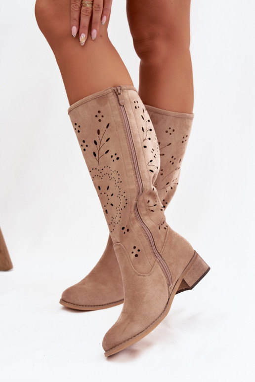 su aužūro elementais moteriški ilgaauliai batai Klocke chaki spalvos Helinna