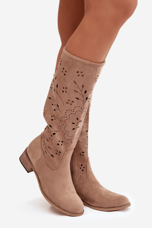 su aužūro elementais moteriški ilgaauliai batai Klocke chaki spalvos Helinna