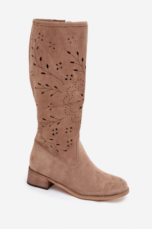 su aužūro elementais moteriški ilgaauliai batai Klocke smėlio spalvos Helinna