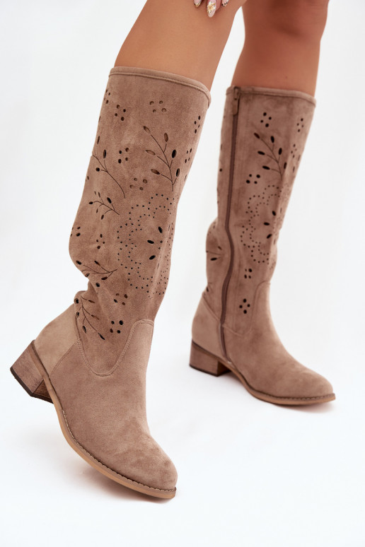 su aužūro elementais moteriški ilgaauliai batai Klocke smėlio spalvos Helinna