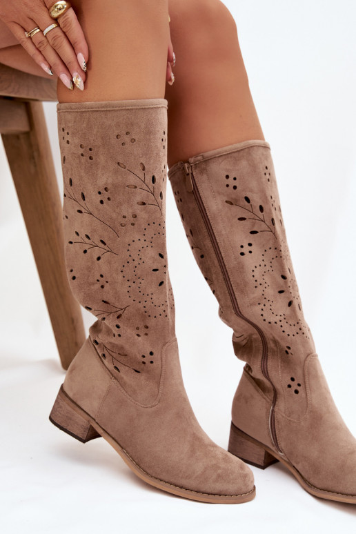 su aužūro elementais moteriški ilgaauliai batai Klocke smėlio spalvos Helinna