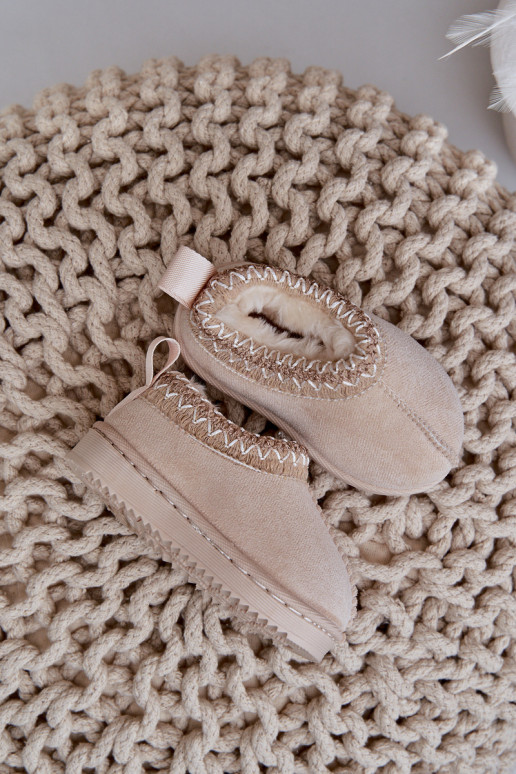 sniego batai Aulinukai Vaikiški su platforma pašiltinti su kailiuku viduje dramblio kaulo spalvos Vilabria