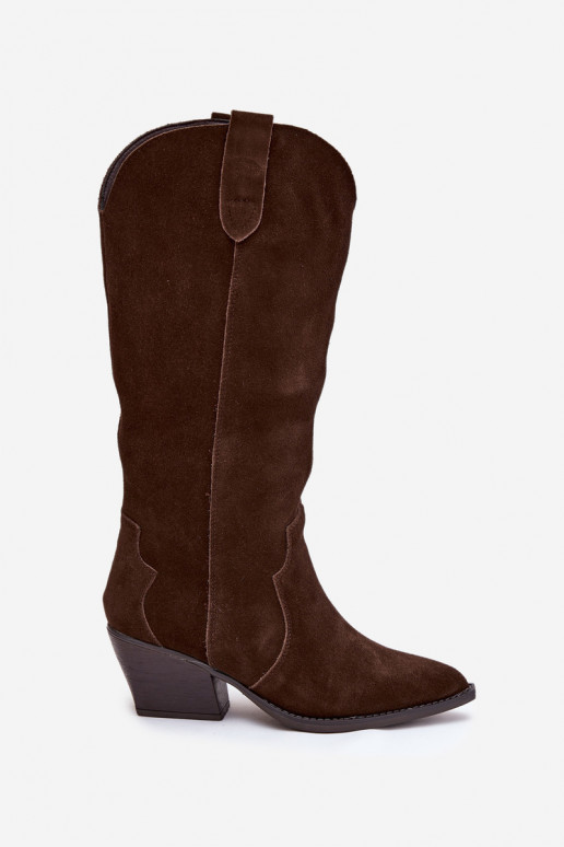 Oda iš zomšos ilgaauliai batai kaubojiško stiliaus Moteriškas pašiltinti CzekoladoĮe Urselle