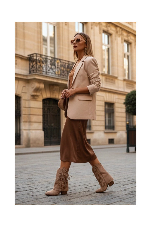 Chaki spalvos kaubojiško stiliaus moteriški aulinukai su kutais ir kulniukais Gralina