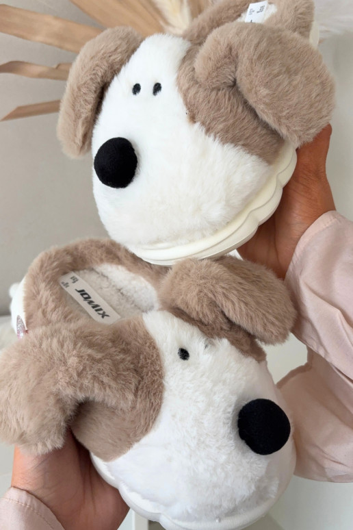 Smėlio spalvos vaikiškos šlepetės su kailiuku „Šuniukai" Farnise