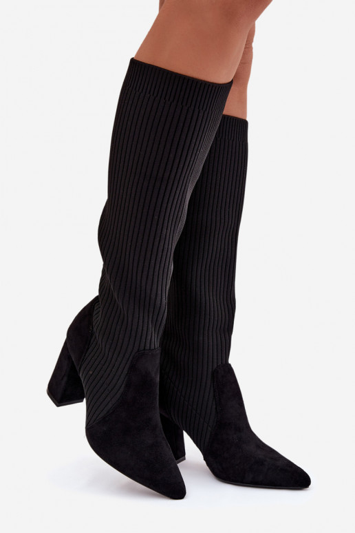 Juodi moteriški ilgaauliai batai su kulniukais Yserine