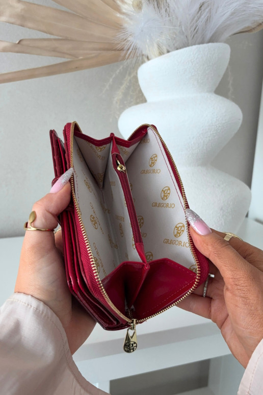 Lakuota moteriška piniginė su auksinėmis detalėmis raudonos spalvos Evlinne