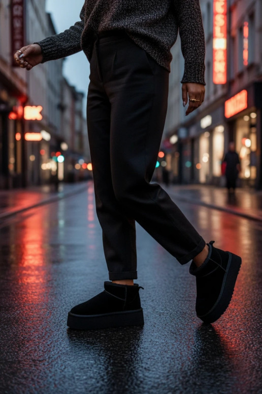 Juodos spalvos moteriški sniego batai iš dirbtinės zomšos Irene